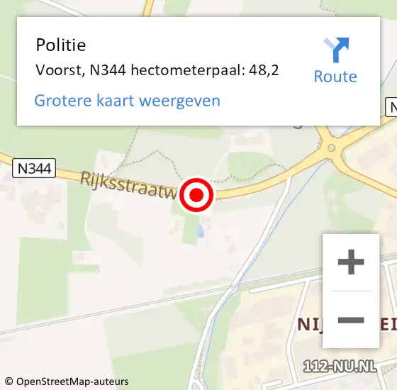 Locatie op kaart van de 112 melding: Politie Voorst, N344 hectometerpaal: 48,2 op 5 januari 2022 18:48