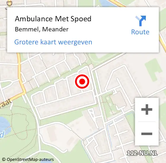 Locatie op kaart van de 112 melding: Ambulance Met Spoed Naar Bemmel, Meander op 5 januari 2022 19:09