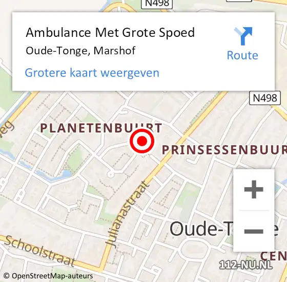 Locatie op kaart van de 112 melding: Ambulance Met Grote Spoed Naar Oude-Tonge, Marshof op 5 januari 2022 19:36