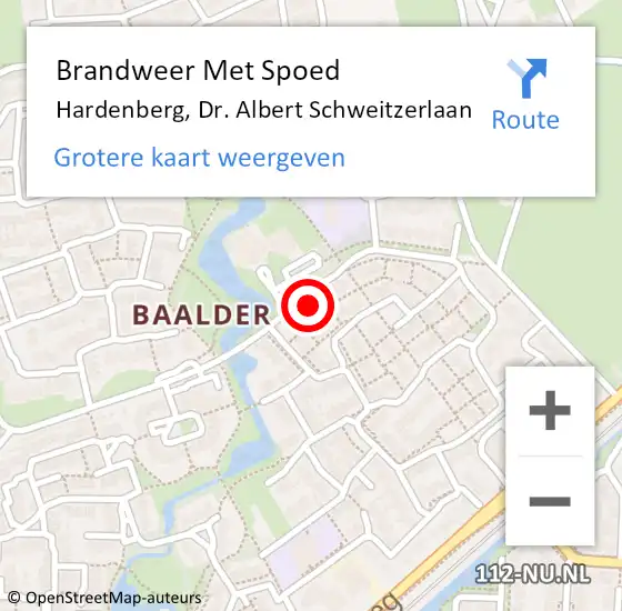 Locatie op kaart van de 112 melding: Brandweer Met Spoed Naar Hardenberg, Dr. Albert Schweitzerlaan op 5 januari 2022 19:49