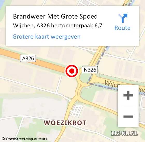 Locatie op kaart van de 112 melding: Brandweer Met Grote Spoed Naar Wijchen, A326 hectometerpaal: 6,7 op 5 januari 2022 20:04