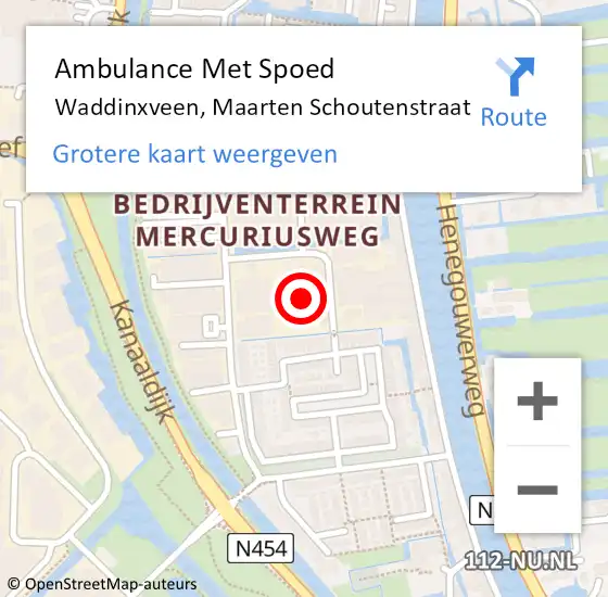 Locatie op kaart van de 112 melding: Ambulance Met Spoed Naar Waddinxveen, Maarten Schoutenstraat op 5 januari 2022 20:18