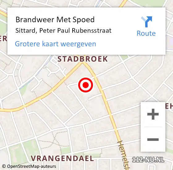 Locatie op kaart van de 112 melding: Brandweer Met Spoed Naar Sittard, Peter Paul Rubensstraat op 5 januari 2022 22:14