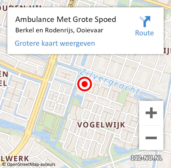 Locatie op kaart van de 112 melding: Ambulance Met Grote Spoed Naar Berkel en Rodenrijs, Ooievaar op 5 januari 2022 22:29