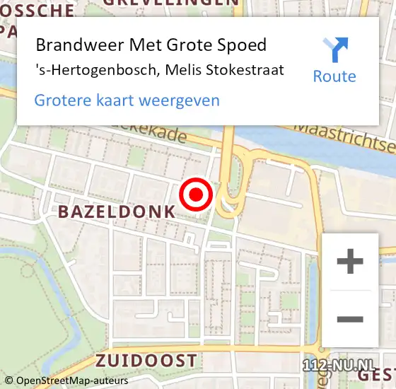 Locatie op kaart van de 112 melding: Brandweer Met Grote Spoed Naar 's-Hertogenbosch, Melis Stokestraat op 5 januari 2022 23:48