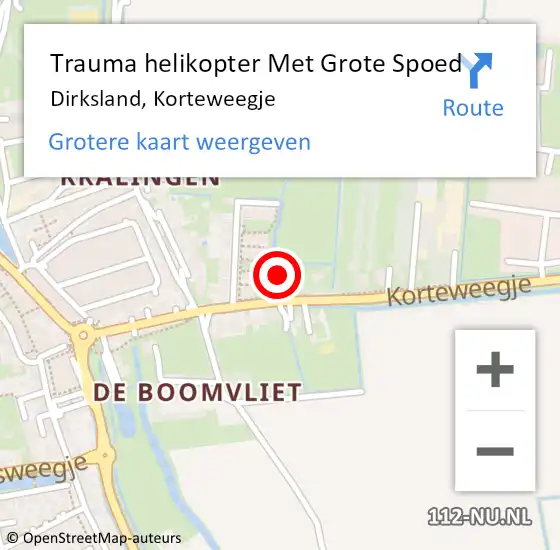 Locatie op kaart van de 112 melding: Trauma helikopter Met Grote Spoed Naar Dirksland, Korteweegje op 6 januari 2022 01:39