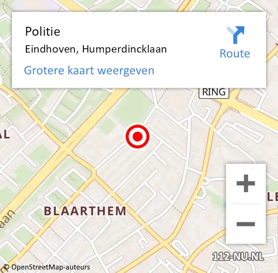 Locatie op kaart van de 112 melding: Politie Eindhoven, Humperdincklaan op 6 januari 2022 03:30