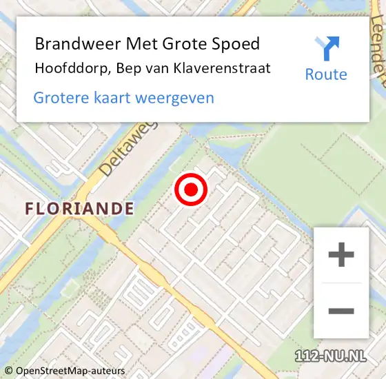 Locatie op kaart van de 112 melding: Brandweer Met Grote Spoed Naar Hoofddorp, Bep van Klaverenstraat op 6 januari 2022 06:40