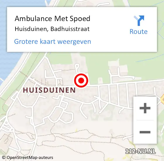 Locatie op kaart van de 112 melding: Ambulance Met Spoed Naar Huisduinen, Badhuisstraat op 4 juli 2014 13:51