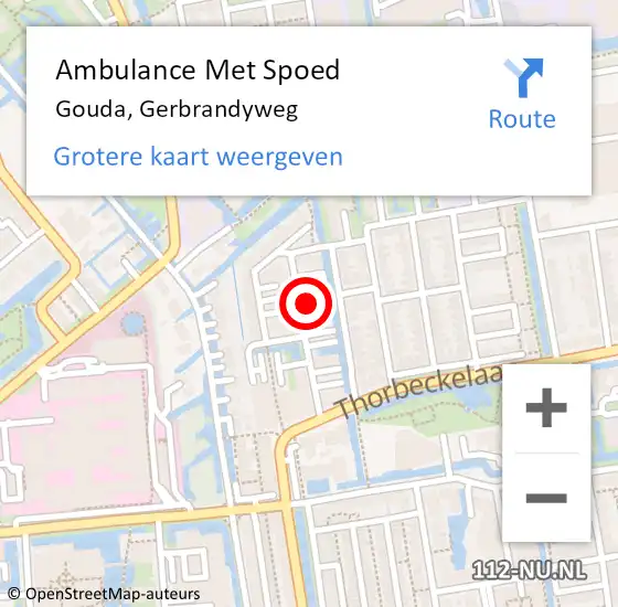 Locatie op kaart van de 112 melding: Ambulance Met Spoed Naar Gouda, Gerbrandyweg op 6 januari 2022 07:53