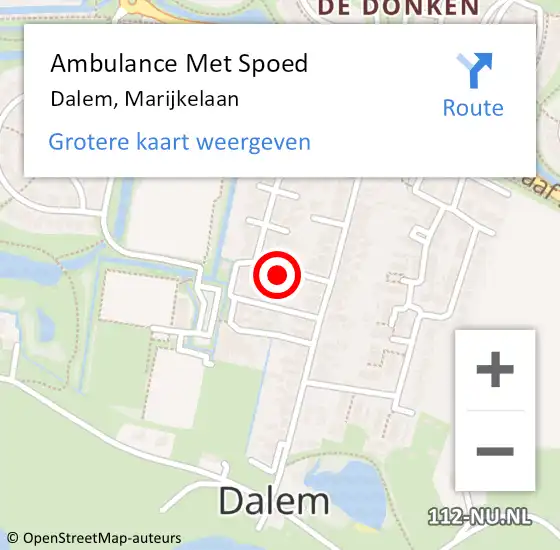 Locatie op kaart van de 112 melding: Ambulance Met Spoed Naar Dalem, Marijkelaan op 6 januari 2022 08:11