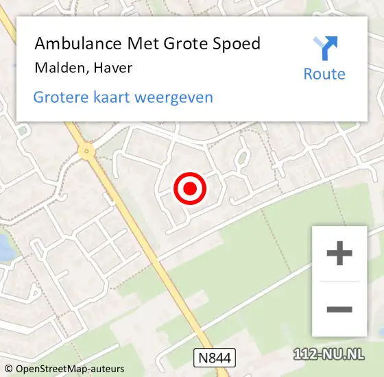 Locatie op kaart van de 112 melding: Ambulance Met Grote Spoed Naar Malden, Haver op 6 januari 2022 08:28