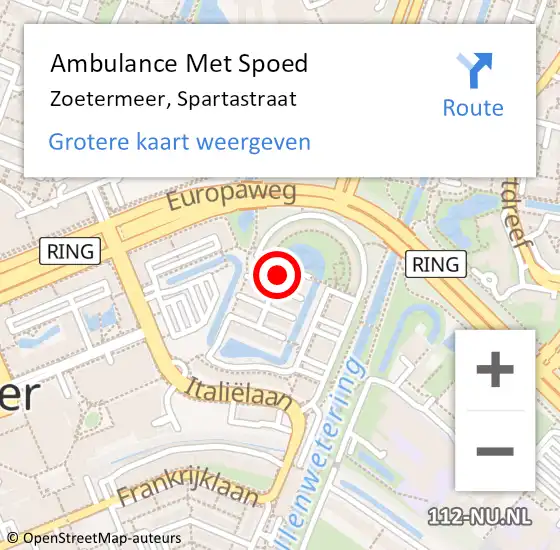 Locatie op kaart van de 112 melding: Ambulance Met Spoed Naar Zoetermeer, Spartastraat op 6 januari 2022 08:38