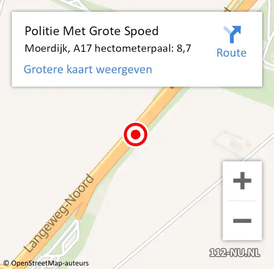 Locatie op kaart van de 112 melding: Politie Met Grote Spoed Naar Moerdijk, A17 hectometerpaal: 8,7 op 6 januari 2022 09:28