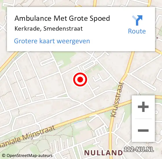 Locatie op kaart van de 112 melding: Ambulance Met Grote Spoed Naar Kerkrade, Smedenstraat op 4 juli 2014 13:59