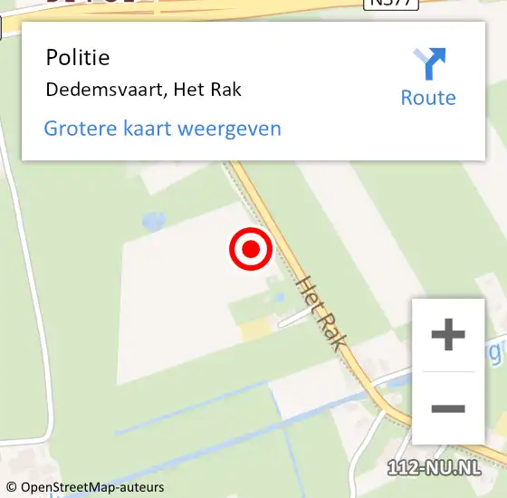 Locatie op kaart van de 112 melding: Politie Dedemsvaart, Het Rak op 6 januari 2022 09:36