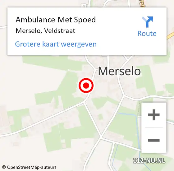 Locatie op kaart van de 112 melding: Ambulance Met Spoed Naar Merselo, Veldstraat op 4 juli 2014 14:02