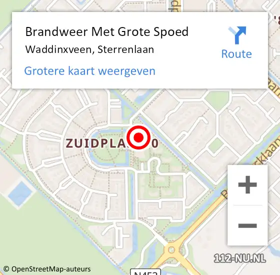 Locatie op kaart van de 112 melding: Brandweer Met Grote Spoed Naar Waddinxveen, Sterrenlaan op 4 juli 2014 14:06