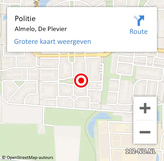 Locatie op kaart van de 112 melding: Politie Almelo, De Plevier op 6 januari 2022 10:56