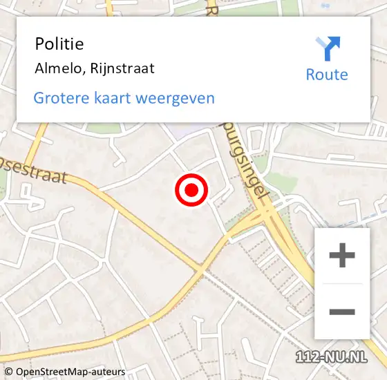 Locatie op kaart van de 112 melding: Politie Almelo, Rijnstraat op 6 januari 2022 11:04