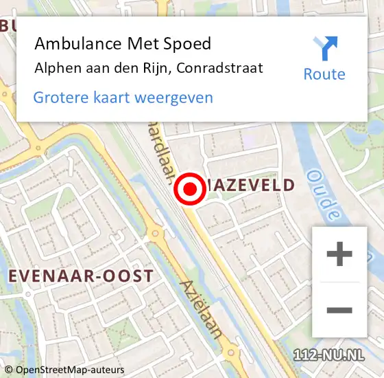 Locatie op kaart van de 112 melding: Ambulance Met Spoed Naar Alphen aan den Rijn, Conradstraat op 6 januari 2022 12:45