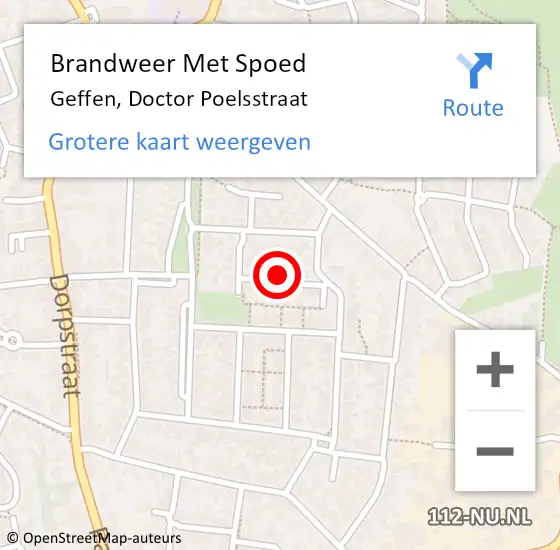 Locatie op kaart van de 112 melding: Brandweer Met Spoed Naar Geffen, Doctor Poelsstraat op 6 januari 2022 13:17