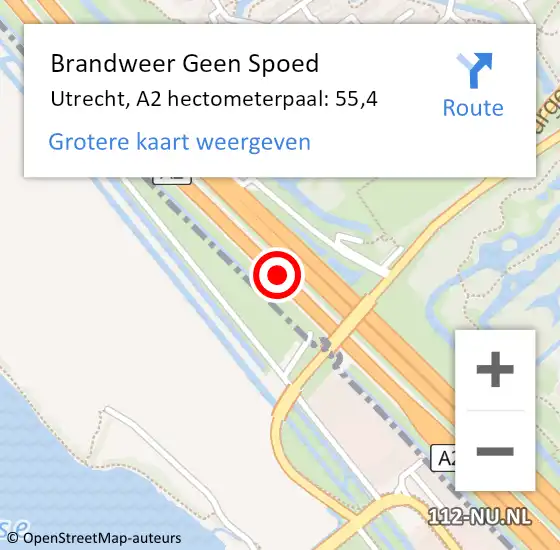 Locatie op kaart van de 112 melding: Brandweer Geen Spoed Naar Utrecht, A2 hectometerpaal: 55,4 op 6 januari 2022 13:19