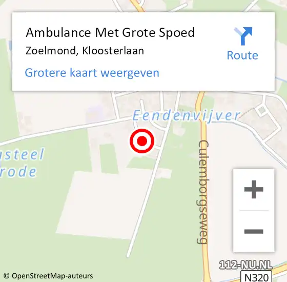 Locatie op kaart van de 112 melding: Ambulance Met Grote Spoed Naar Zoelmond, Kloosterlaan op 6 januari 2022 13:36