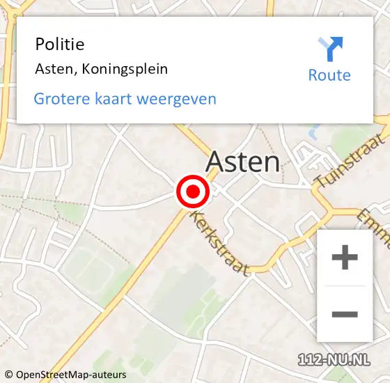 Locatie op kaart van de 112 melding: Politie Asten, Koningsplein op 6 januari 2022 14:51