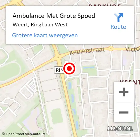 Locatie op kaart van de 112 melding: Ambulance Met Grote Spoed Naar Weert, Ringbaan West op 6 januari 2022 14:53