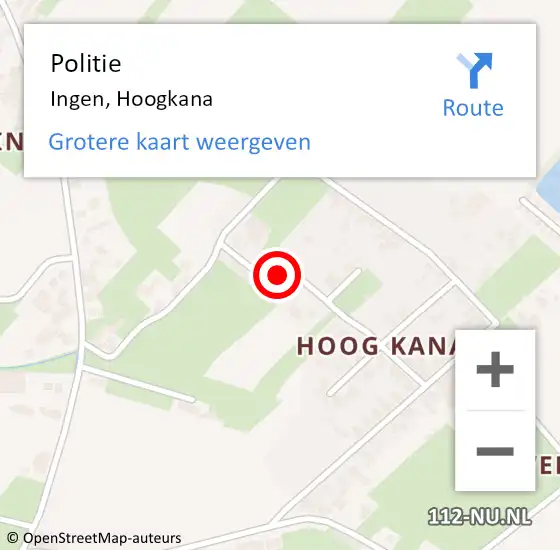 Locatie op kaart van de 112 melding: Politie Ingen, Hoogkana op 6 januari 2022 15:28