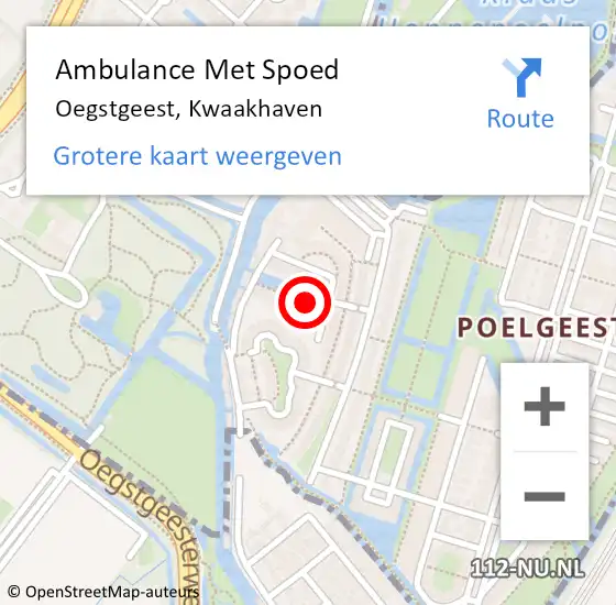 Locatie op kaart van de 112 melding: Ambulance Met Spoed Naar Oegstgeest, Kwaakhaven op 6 januari 2022 15:56