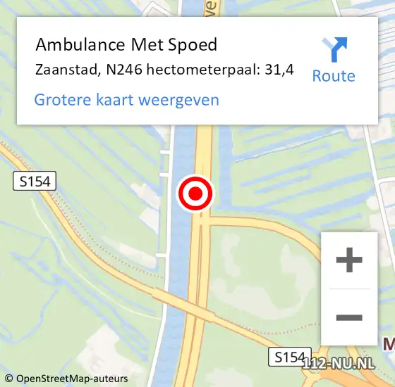 Locatie op kaart van de 112 melding: Ambulance Met Spoed Naar Zaanstad, N246 hectometerpaal: 31,4 op 6 januari 2022 15:58