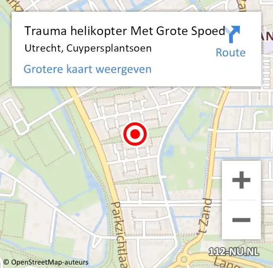 Locatie op kaart van de 112 melding: Trauma helikopter Met Grote Spoed Naar Utrecht, Cuypersplantsoen op 6 januari 2022 16:03