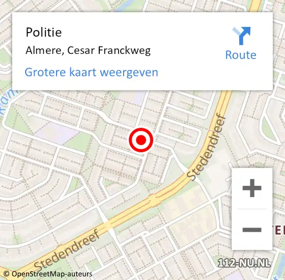 Locatie op kaart van de 112 melding: Politie Almere, Cesar Franckweg op 6 januari 2022 16:23