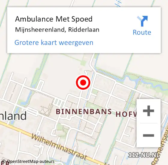 Locatie op kaart van de 112 melding: Ambulance Met Spoed Naar Mijnsheerenland, Ridderlaan op 6 januari 2022 16:30