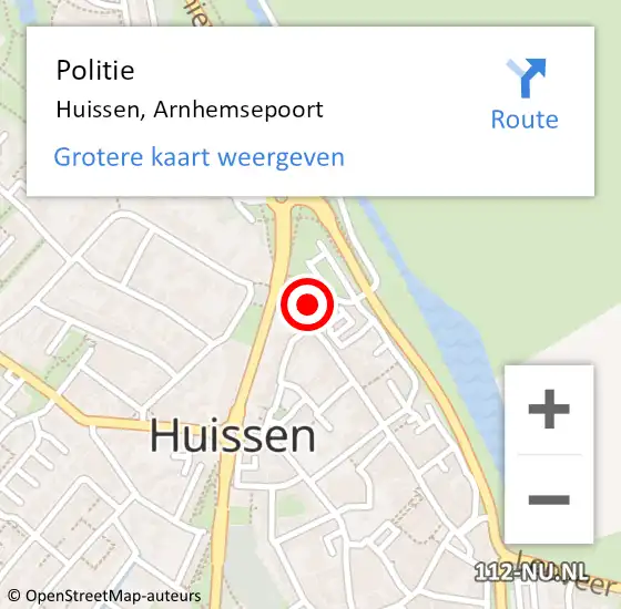 Locatie op kaart van de 112 melding: Politie Huissen, Arnhemsepoort op 6 januari 2022 17:42