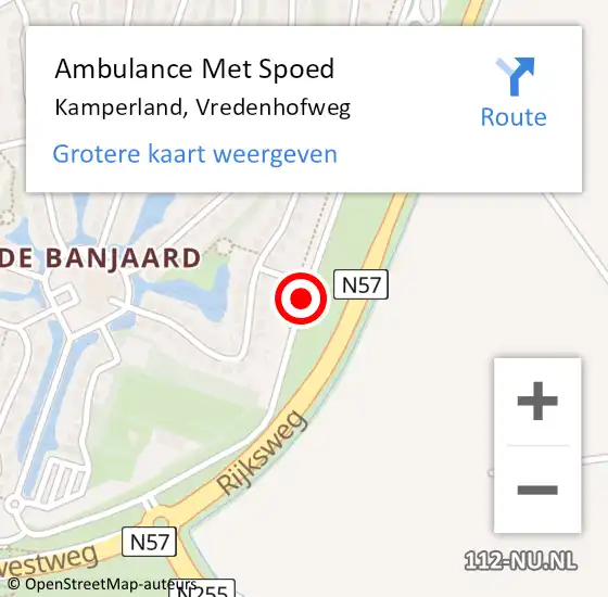 Locatie op kaart van de 112 melding: Ambulance Met Spoed Naar Kamperland, Vredenhofweg op 4 juli 2014 14:50