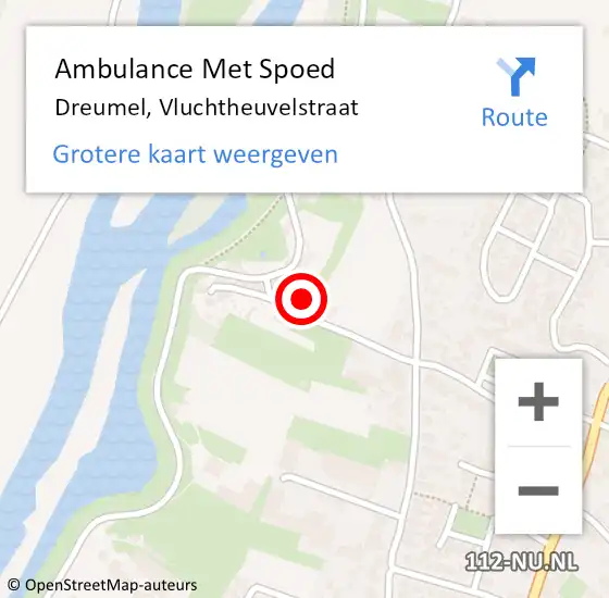 Locatie op kaart van de 112 melding: Ambulance Met Spoed Naar Dreumel, Vluchtheuvelstraat op 6 januari 2022 18:31