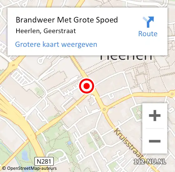 Locatie op kaart van de 112 melding: Brandweer Met Grote Spoed Naar Heerlen, Geerstraat op 6 januari 2022 18:54