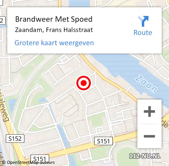 Locatie op kaart van de 112 melding: Brandweer Met Spoed Naar Zaandam, Frans Halsstraat op 6 januari 2022 20:22