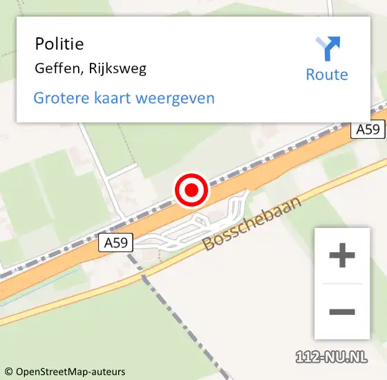 Locatie op kaart van de 112 melding: Politie Geffen, Rijksweg op 4 juli 2014 14:59