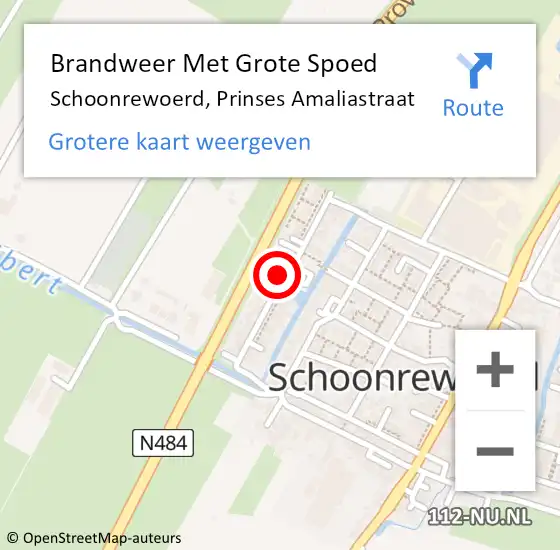 Locatie op kaart van de 112 melding: Brandweer Met Grote Spoed Naar Schoonrewoerd, Prinses Amaliastraat op 6 januari 2022 20:28