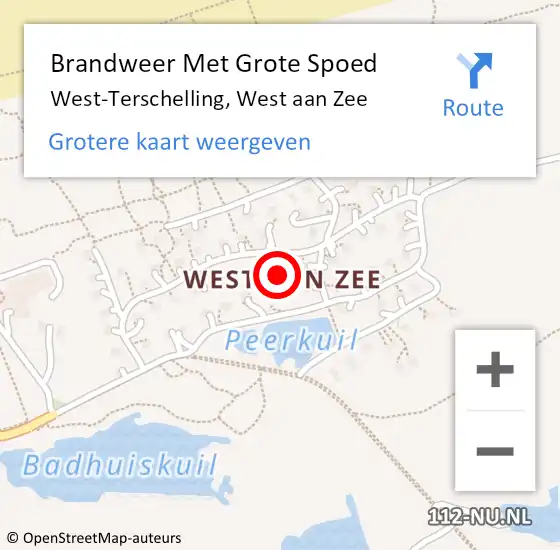 Locatie op kaart van de 112 melding: Brandweer Met Grote Spoed Naar West-Terschelling, West aan Zee op 6 januari 2022 20:40