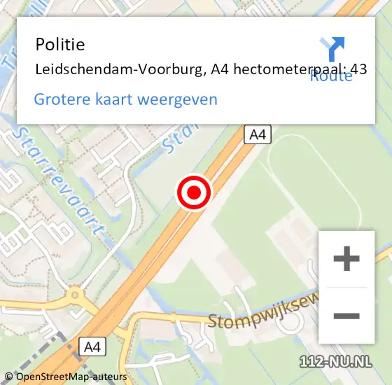 Locatie op kaart van de 112 melding: Politie Leidschendam-Voorburg, A4 hectometerpaal: 43 op 6 januari 2022 21:20