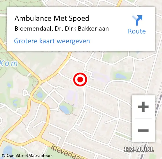 Locatie op kaart van de 112 melding: Ambulance Met Spoed Naar Bloemendaal, Dr. Dirk Bakkerlaan op 6 januari 2022 22:36