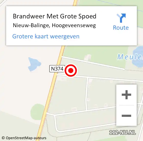 Locatie op kaart van de 112 melding: Brandweer Met Grote Spoed Naar Nieuw-Balinge, Hoogeveenseweg op 6 januari 2022 22:48