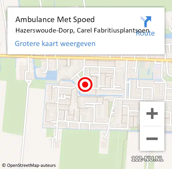 Locatie op kaart van de 112 melding: Ambulance Met Spoed Naar Hazerswoude-Dorp, Carel Fabritiusplantsoen op 6 januari 2022 22:58