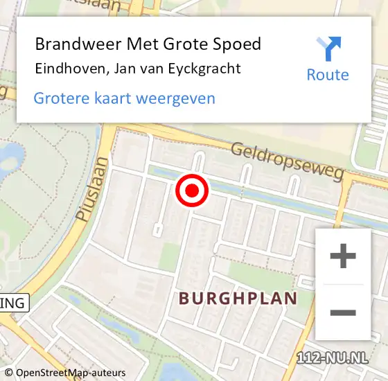 Locatie op kaart van de 112 melding: Brandweer Met Grote Spoed Naar Eindhoven, Jan van Eyckgracht op 7 januari 2022 01:21