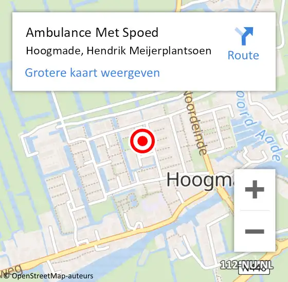 Locatie op kaart van de 112 melding: Ambulance Met Spoed Naar Hoogmade, Hendrik Meijerplantsoen op 7 januari 2022 02:12